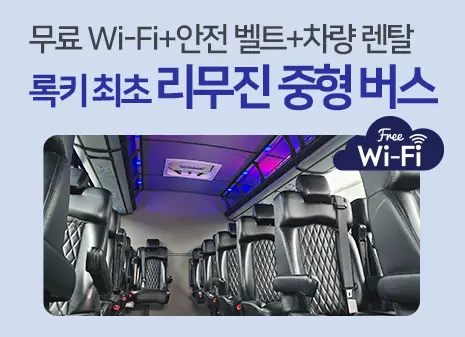 무료 와이파이 및 휴대폰 충전이 되는 최신형 자체 버스